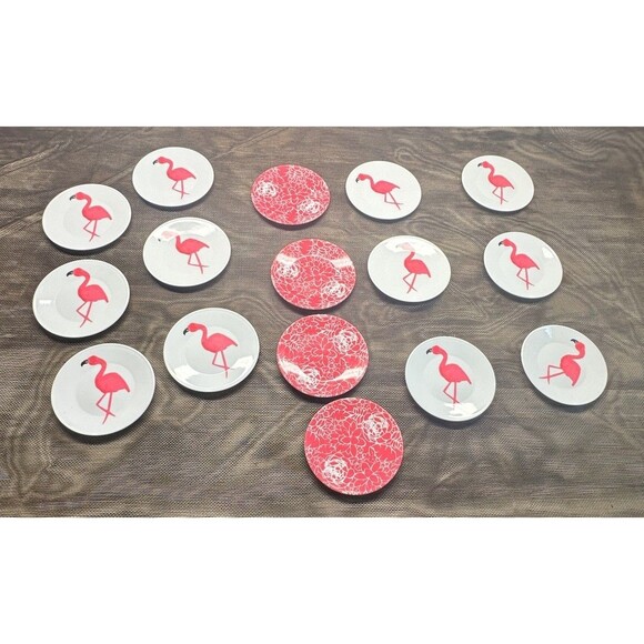 6 Inch Plates  - Lot of 16 Flamingo -12 Flower- 4 - Picture 1 of 6